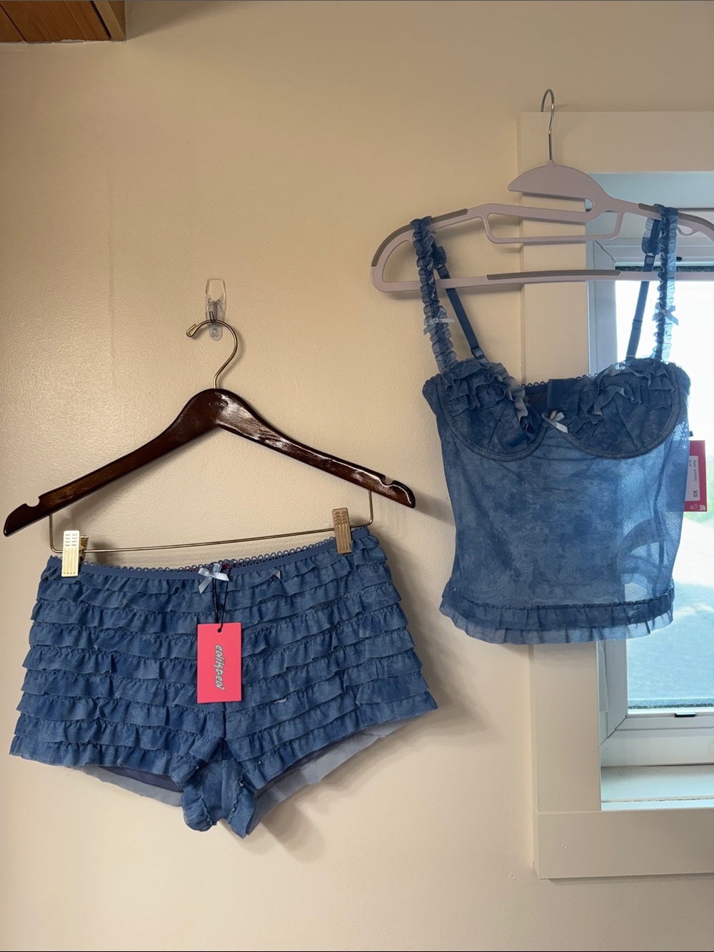 Edikted Blue Ruffle Tank Top and Shorts Set